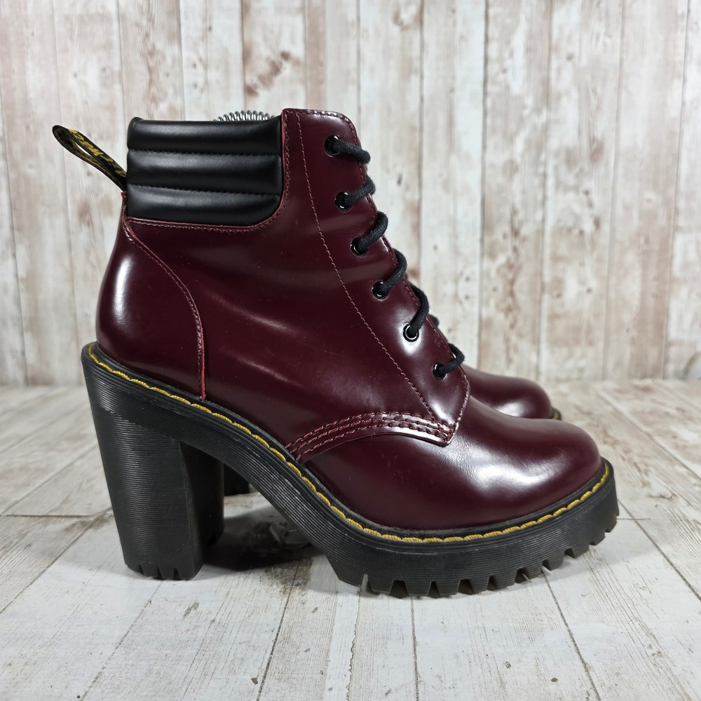 Dr. Martens Persephone Cherry Red Leather Heeled Lace Up Boots Womens 8
